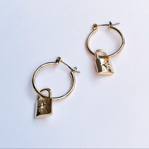 Gold Lock With Rhinestone Earrings
